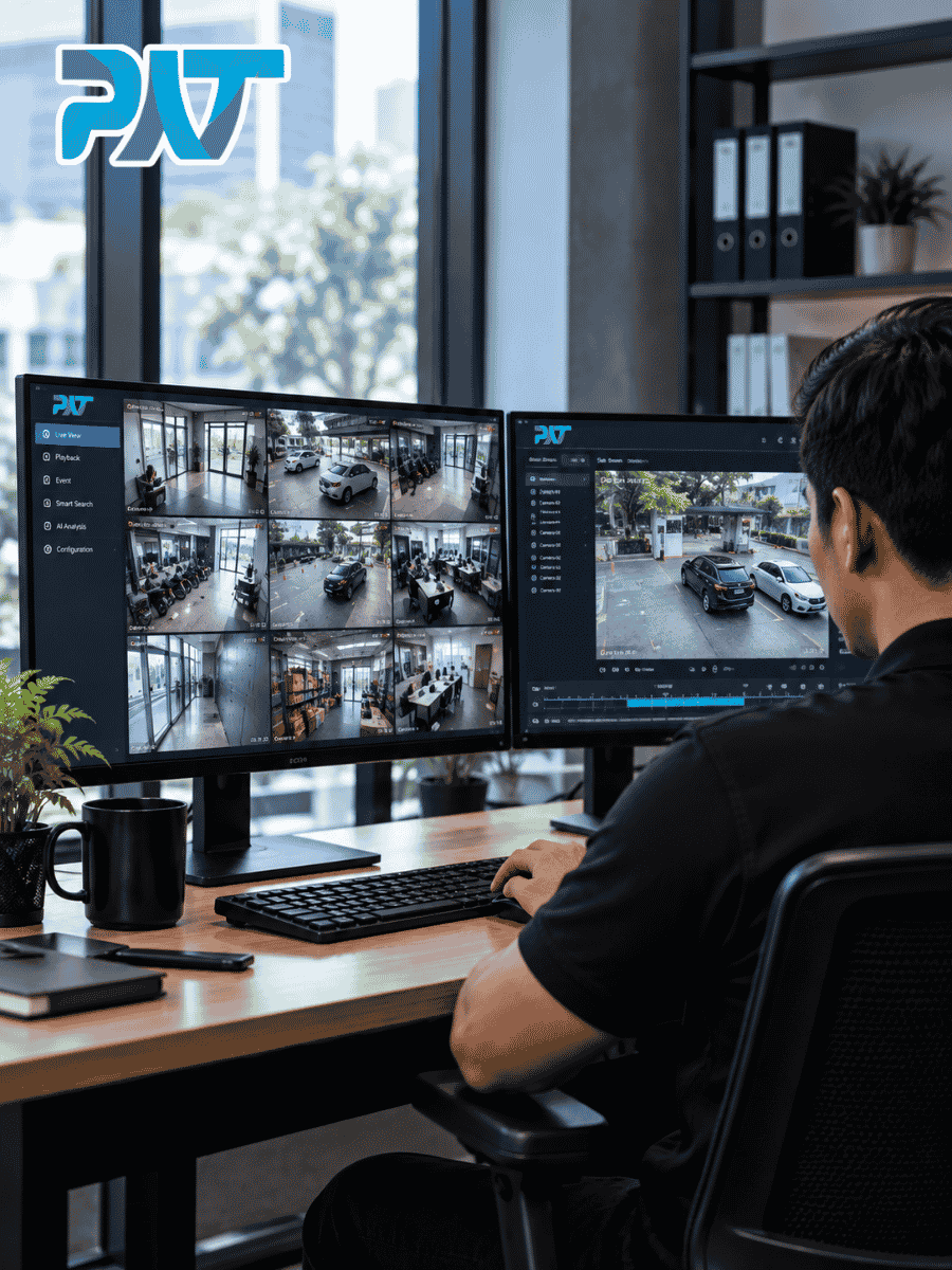 Tim PATEKNO memantau CCTV AI Analytics di ruang kontrol